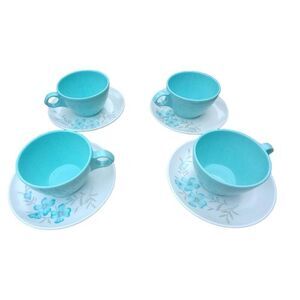 Vintage Windsor melmac, set of four with creamer and sugar dishes. Robin blue vi